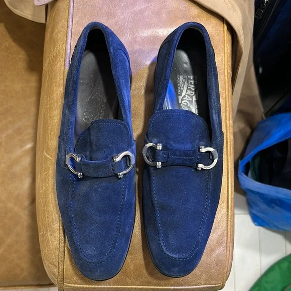Blue Suede Slip-On Loafers with Silver Hardware Genuine Leather Handmade Blue Loafer Shoes Men - Ardos  main image 3